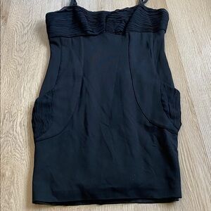 Alice + Olivia Black Mini Dress Silk Blend Lined Ruched Bust Strappy Bodycon